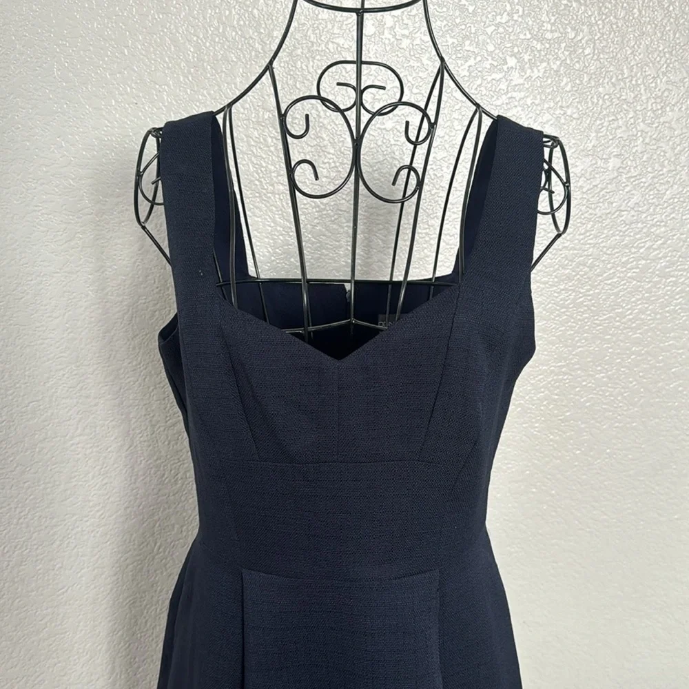 Donna Ricco Navy Blue Sleeveless Rosette Trimmed Dress - Picture 3 of 7